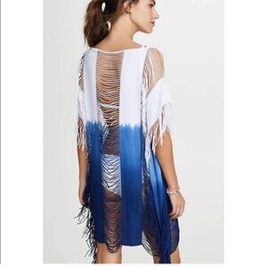 Pilyq Blue and White Fringe Swim Coverup